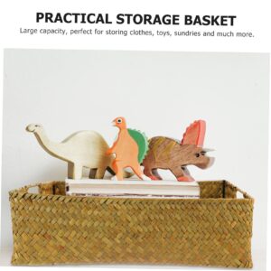 VOSAREA 1pc Storage Basket Large Snack Containers Woven Wicker Basket Bins Woven Storage Bins Seagrass Wicker Baskets Shelf Baskets Laundry Basket Seagrass Makeup Organizer Tray Toys Straw