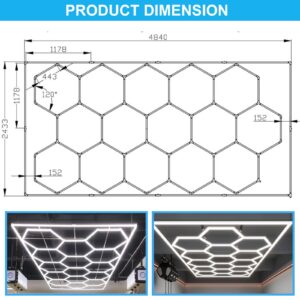 Hexagon Garage Light: Higher Brightness 720W 93600 Lumens Hexagon Led Garage Light with Rectangle Frame 6500K, 15 Hex Grid for Garage, Shop, Basement, Car Detailing Shop etc. with Mounting Clip