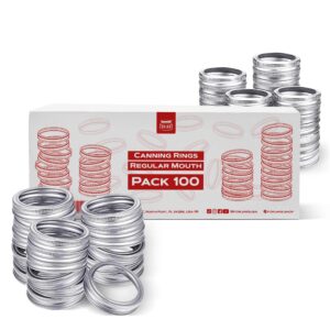 forjars - 100 regular mouth. canning rings are made of stainless steel. 0.5 inch height, 100-piece set. regular mouth mason jar lids are secure with an airtight fit.