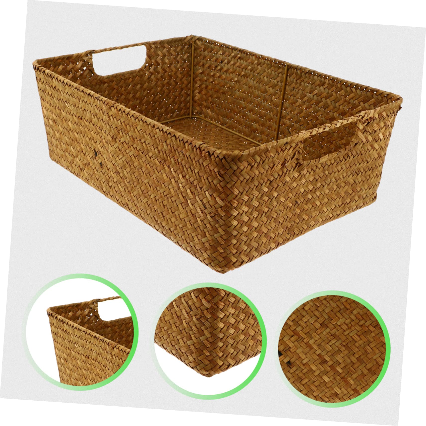 VOSAREA 1pc Storage Basket Large Snack Containers Woven Wicker Basket Bins Woven Storage Bins Seagrass Wicker Baskets Shelf Baskets Laundry Basket Seagrass Makeup Organizer Tray Toys Straw