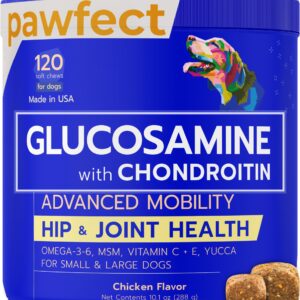 PAWFECTCHEW Pawfect Mobility - Glucosamine Treats for Dogs - Hip & Joint Health Supplement Chews w/Omega-3, Chondroitin, MSM - Made in USA - Joint Pain Relief - Hip & Joint Care - 120ct