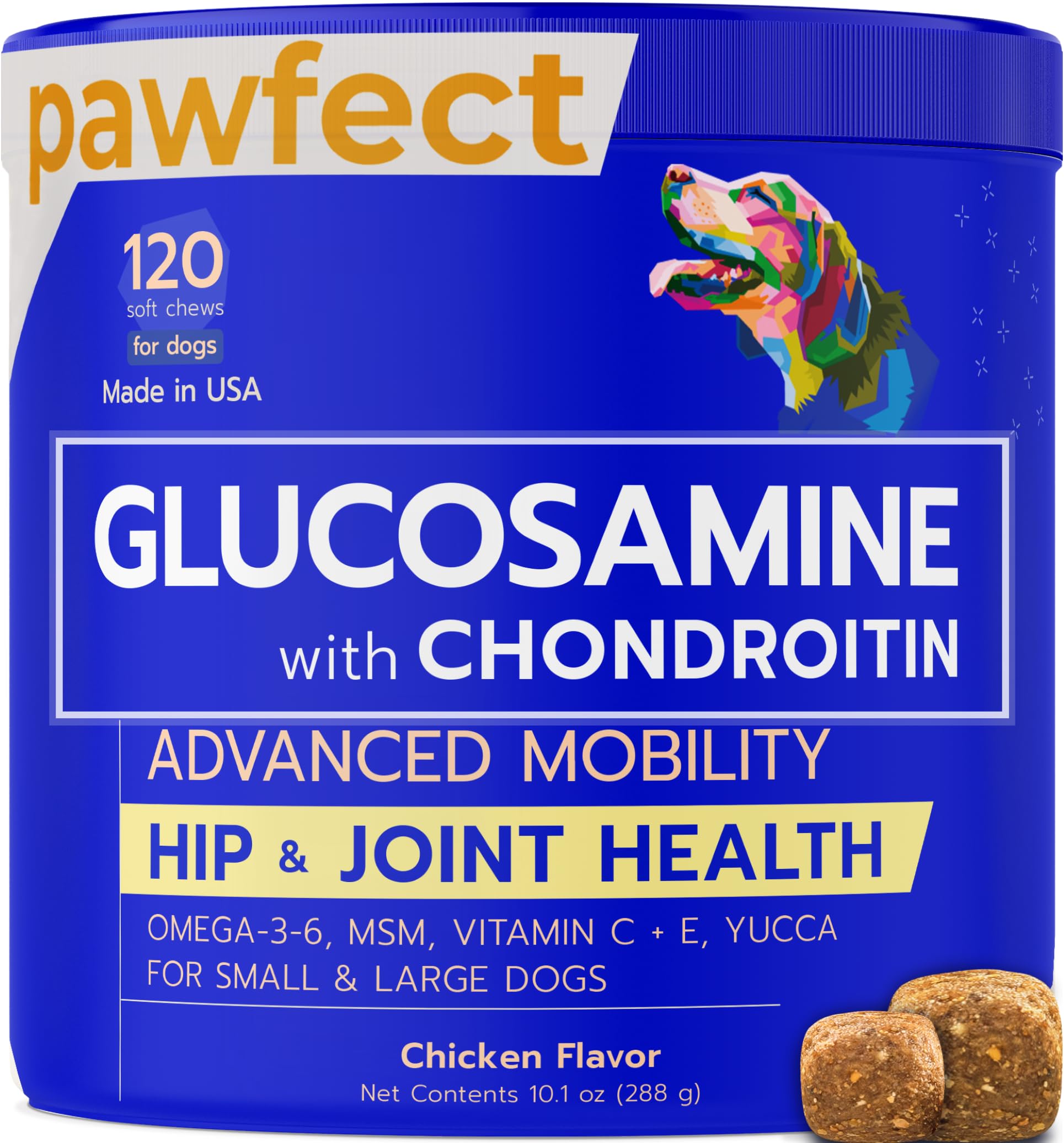 PAWFECTCHEW Pawfect Mobility - Glucosamine Treats for Dogs - Hip & Joint Health Supplement Chews w/Omega-3, Chondroitin, MSM - Made in USA - Joint Pain Relief - Hip & Joint Care - 120ct