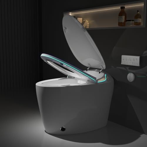 Wekuku Unique Smart Toilet With Bidet Built In, Intelligent One Piece Toilet For Modern Bathroom, Auto Open/Close Seat, Foot Sensor, Led Display, Night Light, Warm Water & Dryer, White (1 Seat)