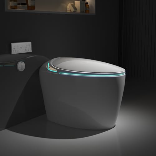 Star20XX Unique Smart Toilet With Bidet Built In, Intelligent One Piece Toilet For Modern Bathroom, Auto Open/Close Seat, Foot Sensor, Led Display, Night Light, Warm Water & Dryer, White (1 Seat)