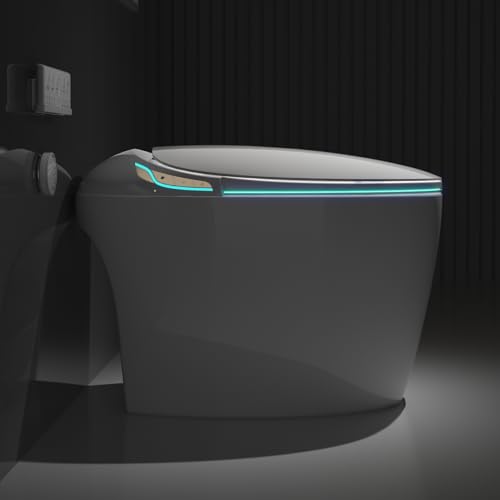 Star20XX Unique Smart Toilet With Bidet Built In, Intelligent One Piece Toilet For Modern Bathroom, Auto Open/Close Seat, Foot Sensor, Led Display, Night Light, Warm Water & Dryer, White (1 Seat)