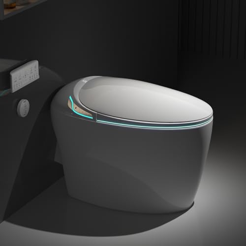 Star20XX Unique Smart Toilet With Bidet Built In, Intelligent One Piece Toilet For Modern Bathroom, Auto Open/Close Seat, Foot Sensor, Led Display, Night Light, Warm Water & Dryer, White (1 Seat)