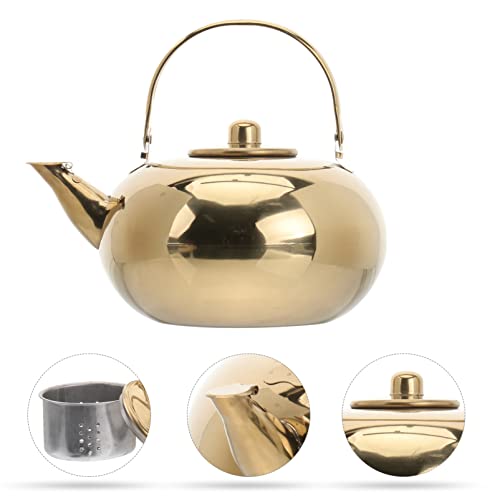 KICHOUSE Stainless Steel Pot Camping Cookware Infusers Retro Coffee Machine Espresso Coffee Kettle with Strainer Tea Kettle Gold Whistling Kettle Stove Top Kettle Milk Pan Teakettle Silver