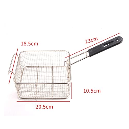 JUNXIAN Deep Frying Basket Stainless Steel Hanging Steel Fryer Food Fryer Basket Strainer Plastic Handle Square Removable Kitchen Cooking Tools Frying Net