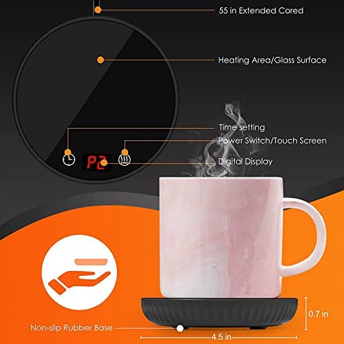 Coffee Mug Warmer, Coffee Warmer with 2 Temp Settings, Candle Warmer w/Auto Shut Off &1-12H Timer, Coffee Warmer for Desk Home Office, Coffee Cup Warmer for Coffee, Beverage, Milk, Tea, Hot Chocolate