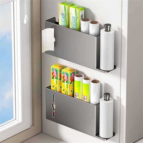 Rooyar Kitchen Cabinet Door Storage Solution Wall Mounted Organiser for Foil and Wax Paper Fridge Organization Accessories