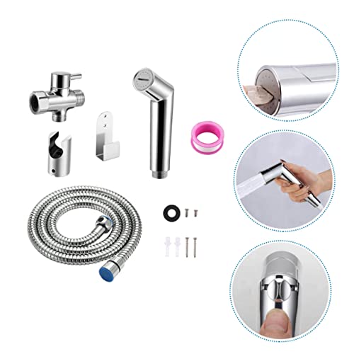 COOLHIYA 1 Set Toilet Sprayer Shower Head Kit Hand Held Bidet Cleaning Kits Hand Shower Handheld Sprayer Kit Handheld Bidet Stainless Hose Cloth Diaper Sprayer Kit Bidet Hand Silver Copper