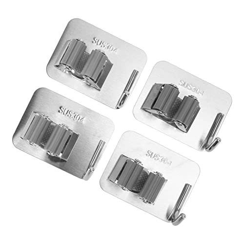 Kelepu Mop Broom Holder Stainless Steel Clip Hook Set Wall Mounted Gardening Tool Organizer Laundry Room Garage Silver 4Pcs