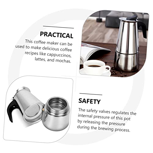 FUNOMOCYA Coffee Pot Stainless Tea Kettle Mocha Coffee Portable Water Kettle Cafetera Manual Espresso Maker Portable Coffee Cup Coffee Boiling Pot Coffee Silver Stainless Steel