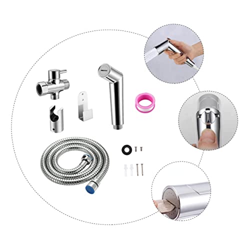 COOLHIYA 1 Set Toilet Sprayer Shower Head Kit Hand Held Bidet Cleaning Kits Hand Shower Handheld Sprayer Kit Handheld Bidet Stainless Hose Cloth Diaper Sprayer Kit Bidet Hand Silver Copper