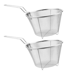 junxian deep frying basket 2 pack stainless steel fry basket kitchen chicken basket chip fryer kitchen cooking accessories frying net(31.5x18x11cm-2pcs)