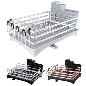 JUNXIAN Dish Rack Cutlery Drying Rack, Compact Cutlery Rack and Drain Plate Set, Cutlery Drain Rack with Adjustable Rotating Spout Dish Containers(C)