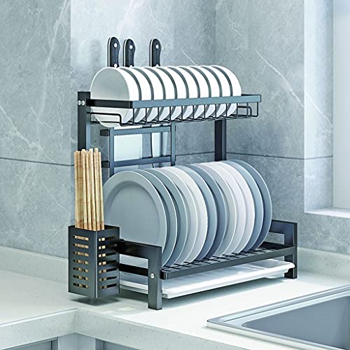 JUNXIAN Dish Rack Dish Drainer Kitchen Dish Rack Storage Shelf 2 Tier Dish Rack Holder Dish Drying Rack Dish Rack Dish Containers