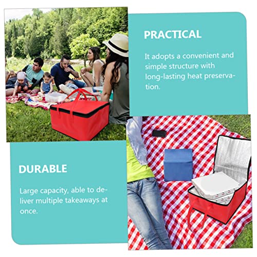 KICHOUSE Insulation Bags Shopping Tote Pizza Warmer Bag Food Warmer Bag Insulated Food Bag Transport Tote Water Resistant Bag Picnic Strap Bag Reusable Food Bag Red Non-woven Fabric