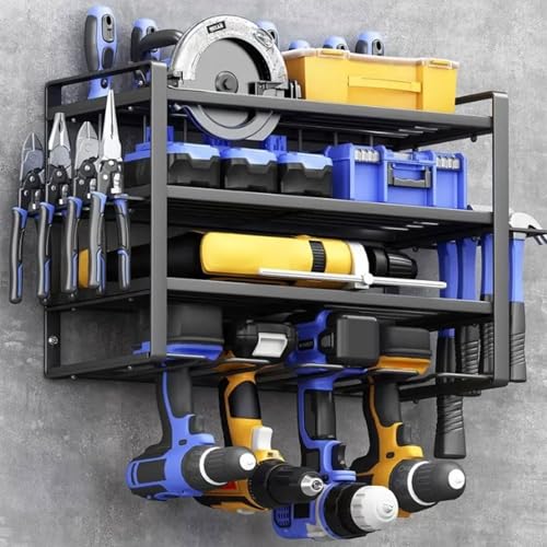 Ymiko Power Tool Organizer Heavy Duty 4 Layer Wall Mount Garage Drill Storage Metal Stand