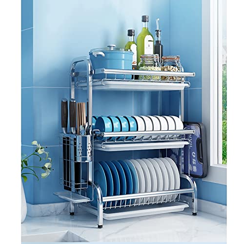 JUNXIAN Dish Rack 304 Stainless Steel Dish Storage Rack, Dish Storage Rack, Kitchen Dish Drainer Dish Rack, Dish Drying Rack Organizer Dish Containers(E)