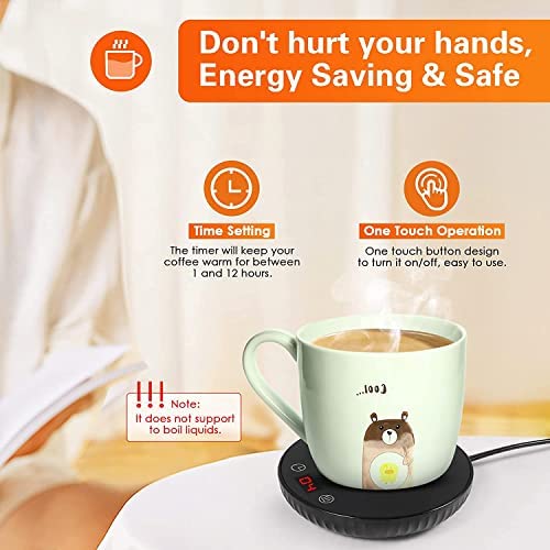 Coffee Mug Warmer, Coffee Warmer with 2 Temp Settings, Candle Warmer w/Auto Shut Off &1-12H Timer, Coffee Warmer for Desk Home Office, Coffee Cup Warmer for Coffee, Beverage, Milk, Tea, Hot Chocolate