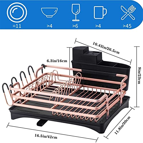 JUNXIAN Dish Rack Cutlery Drying Rack, Compact Cutlery Rack and Drain Plate Set, Cutlery Drain Rack with Adjustable Rotating Spout Dish Containers(C)