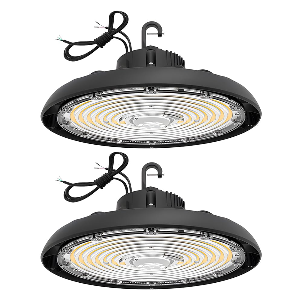 UFO LED High Bay Light with Sensor Base, 120-277Vac, 180W to 240W Adjustable Watt and CCT 3500K to 5000K, IP65 Commercial Bay Lights with 6ft Wire, 0-10V Dim Warehouse Lighting, ETL Listed, 2PK