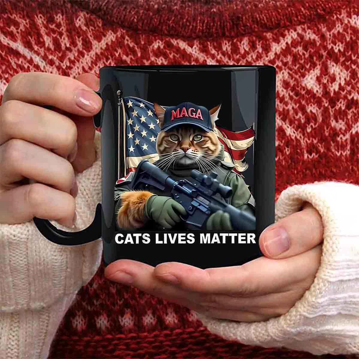 HIPPO HUG Cats Lives Matter Funny Trump 2024 Cat MAGA Black Mug - MG9a00d2adMug (Black, 11oz)