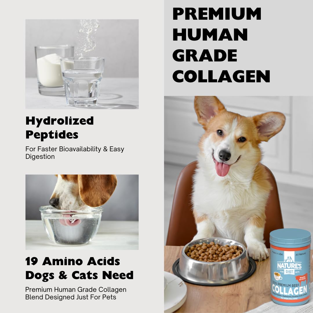 Nature's Diet Premium Beef Collagen Peptides Powder for Dogs & Cats, Joint & Skin Health Support