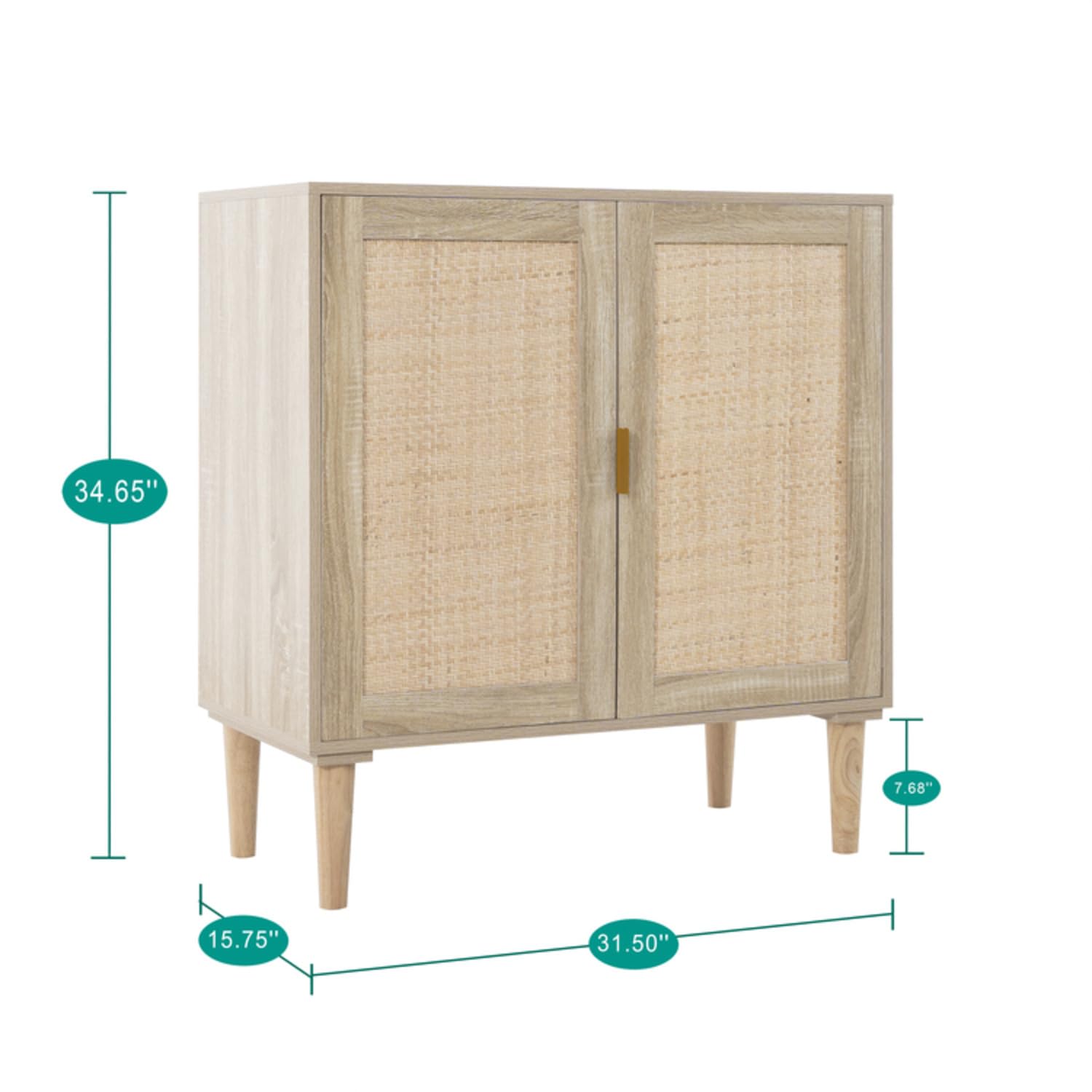 Naomi Home Valentina Accent Storage Cabinet with 2 Rattan Doors, Mid Century Natural Wood Sideboard Furniture Cabinet with Storage for Kitchen, Living Room