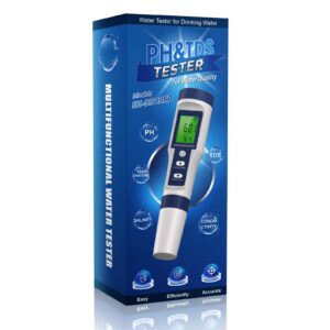 5 in 1 tds meter ph tester, 0.01 high accuracy digital ph meter for water, ph/tds/ec/salt/temp tester, ppm meter water tester for drinking water, hydroponics, plants, aquarium and pool