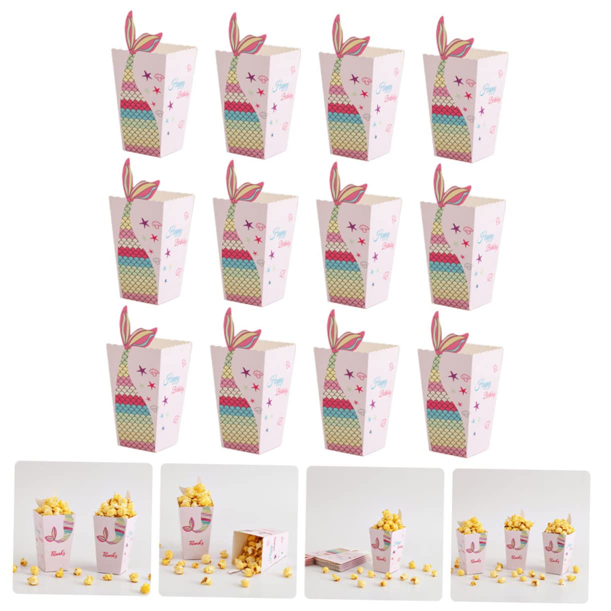 CIYODO 12pcs Boxes Mermaid Chip Box Snack Paper Cones Popcorn Containers Boxes Party Snack Container Poppin Popcorn Food Containers Boom Chicka Popcorn Snacks Container Popcorn Cartons