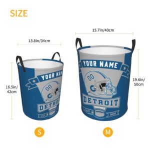 Custom Detroit Laundry Hamper Personalized Name Number Dirty Clothes Hamper Storage Basket Waterproof Large Capacity Hamper for Bathroom Bedroom