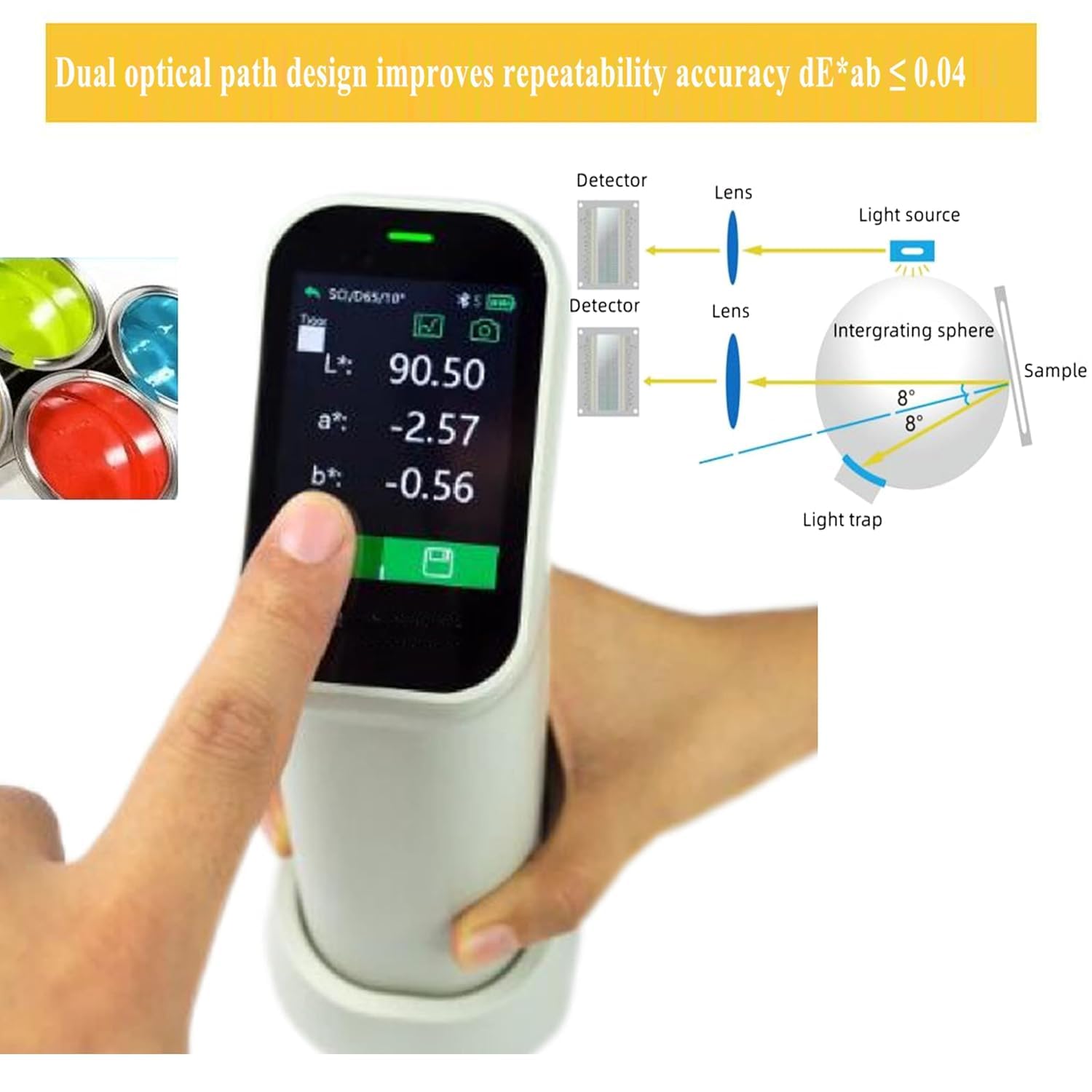 VTSYIQI Color Spectrophotometer Colorimeter Lab Spectrophotometers with Φ8mm Φ11mm Measuring Diameter Repeatability ΔE*ab≤ 0.04 Display Accuracy 0.01 Measurement Structure D/8 SCI