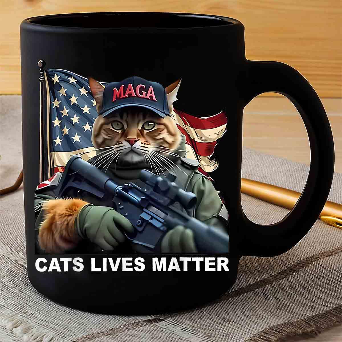 HIPPO HUG Cats Lives Matter Funny Trump 2024 Cat MAGA Black Mug - MG9a00d2adMug (Black, 11oz)