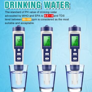 5 in 1 TDS Meter PH Tester, 0.01 High Accuracy Digital PH Meter for Water, PH/TDS/EC/Salt/Temp Tester, PPM Meter Water Tester for Drinking Water, Hydroponics, Plants, Aquarium and Pool