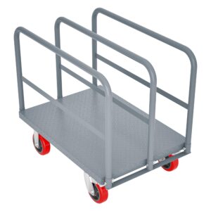 steel panel truck, heavy duty drywall cart lumber cart platform truck flat cart, 2000lbs hand truck push cart dolly with 6" swivel brake casters and 3 side handrails(36" x 24")