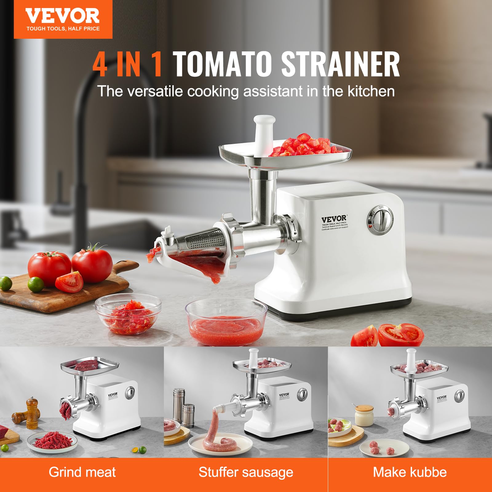 VEVOR Electric Tomato Strainer, 700W Tomato Sauce Maker Machine, 5.5 LBS/Min Food Strainer and Sauce Maker, Pure Copper Motor Food Mill with Reverse Function for Tomato Strawberry Blueberry Sauce