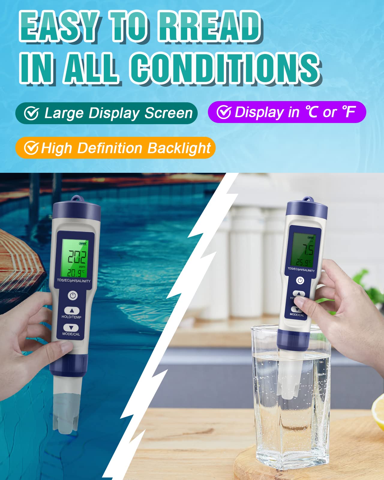 5 in 1 TDS Meter PH Tester, 0.01 High Accuracy Digital PH Meter for Water, PH/TDS/EC/Salt/Temp Tester, PPM Meter Water Tester for Drinking Water, Hydroponics, Plants, Aquarium and Pool