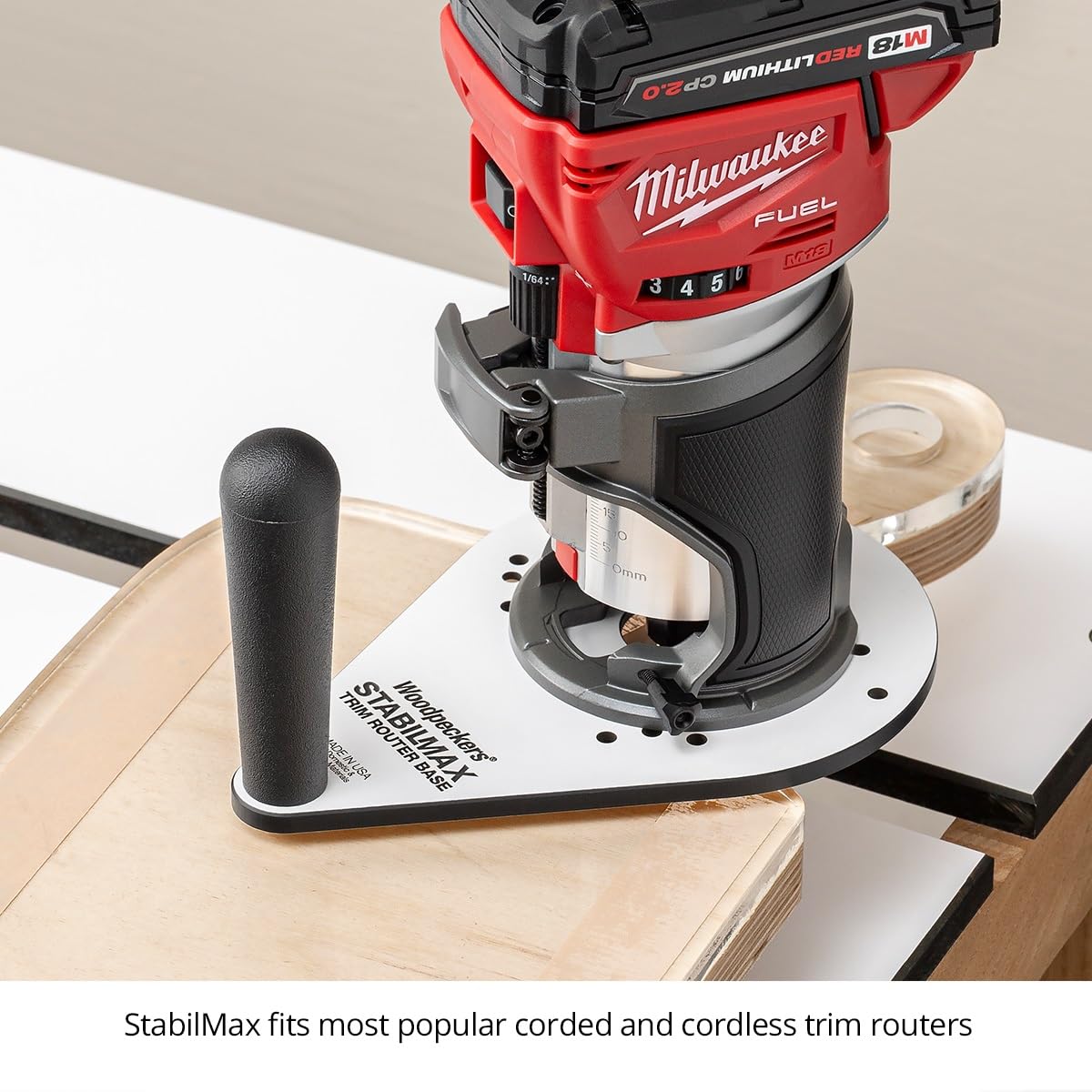 Woodpeckers StabilMax Trim Router Base, Phenolic, USA Made, Universal Compact Router Base Compatible with Porter Cable Style Routers - SMTROB-M-23