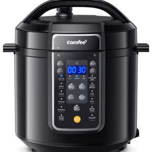 COMFEE’ 9-in-1 Electric Pressure Cooker, 14 Presets Instant Multi Cooker Olla de Presion Non-Stick Pot Yogurt Maker Rice Cooker Slow Cooker Sauté Steamer 6 Quarts Black