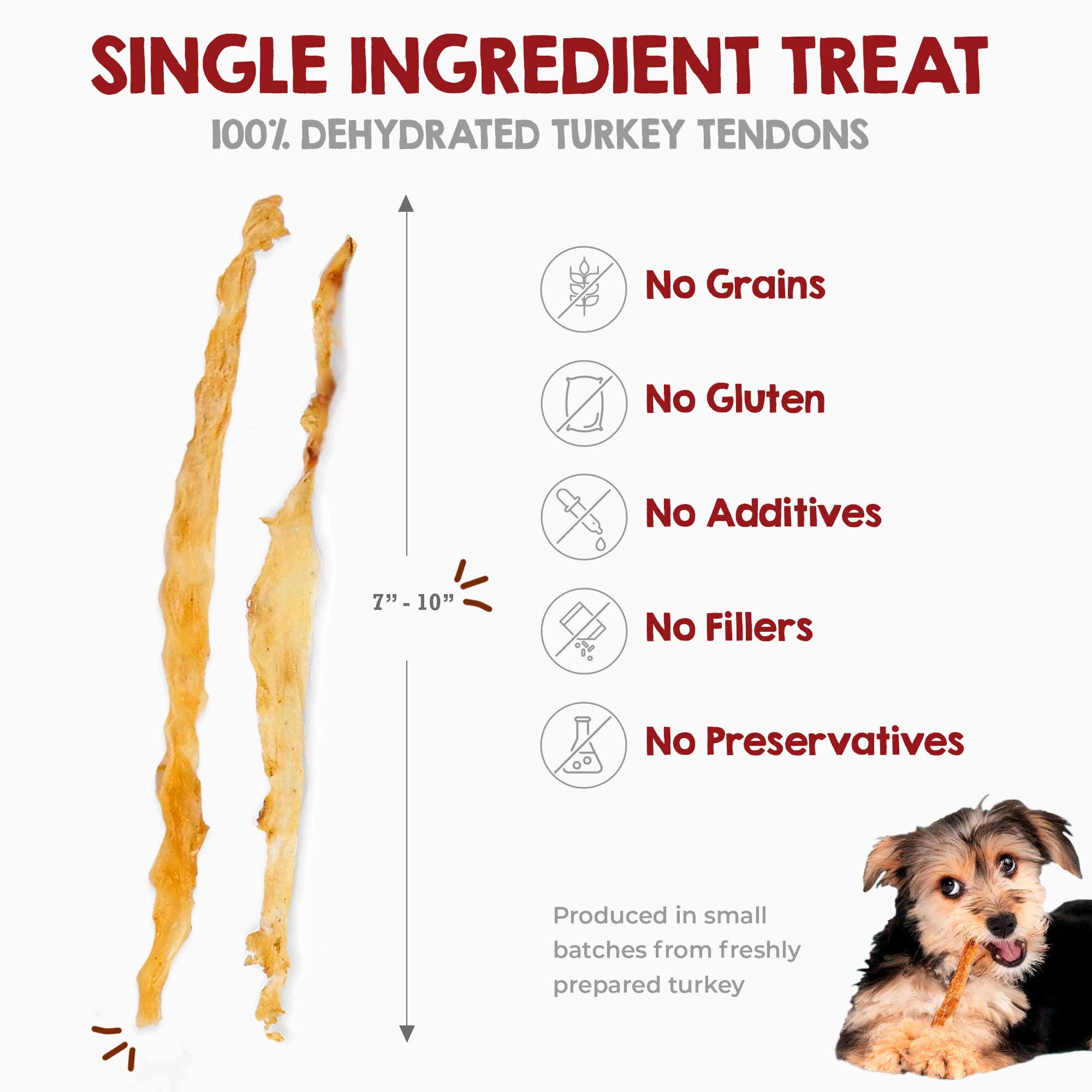 Riley's Turkey Tendons for Dogs - Dehydrated Turkey Dog Treats Made in USA - Single Ingredient Dog Treat - Turkey Tendons for Small Dogs & Large Dogs - Promotes Dog Dental Health - 12 oz