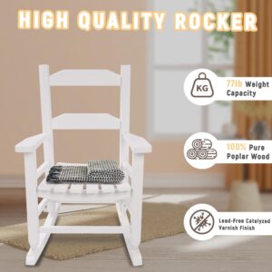 Hngilkoo Kids Wooden Indoor Rocking Chair for Toddlers Comfy Recliner Rocker for Baby Children Ages 3-6 Outdoor Lounge Chair Girls Playroom White