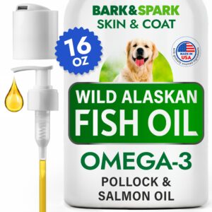 bark&spark omega 3 fish oil for dogs - w/wild alaskan salmon oil for dogs, fish oil liquid supplement for pets, epa+dha fatty acids, skin&coat support - itch&allergy relief, joint, immune&heart health