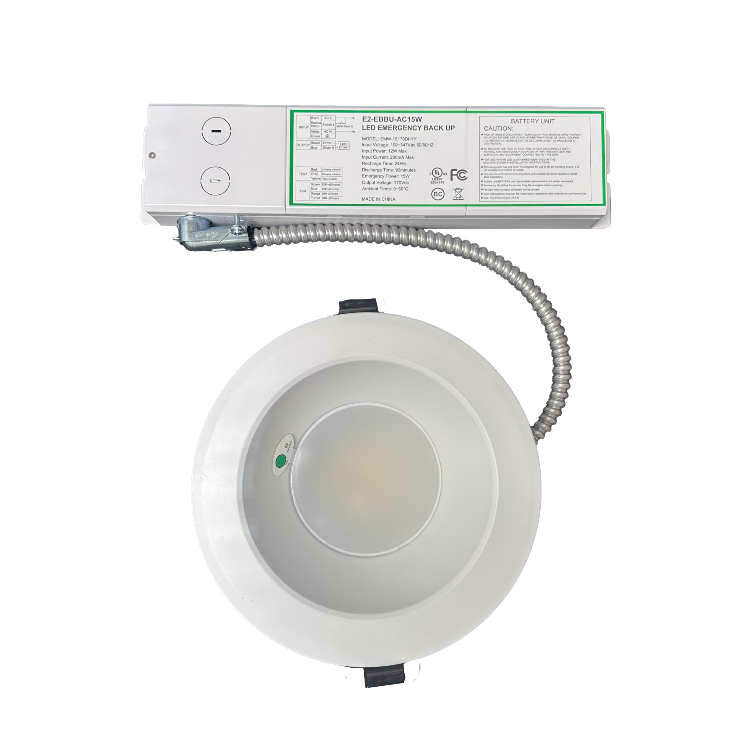 E2 Lighting Commercial Downlight, 6 Inch LED Panel, 3 CCT Tunable, Wattage Tunable 8W/12W/16W, 3000K/4000K/5000K, 15W Emergency Battery Backup, 90 Mins, 4 Pack, AC 100-277V, Recessed Light