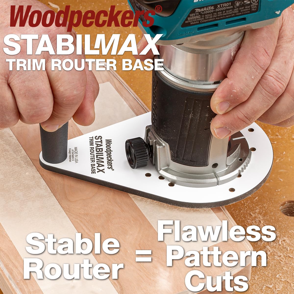 Woodpeckers StabilMax Trim Router Base, Phenolic, USA Made, Universal Compact Router Base Compatible with Porter Cable Style Routers - SMTROB-M-23