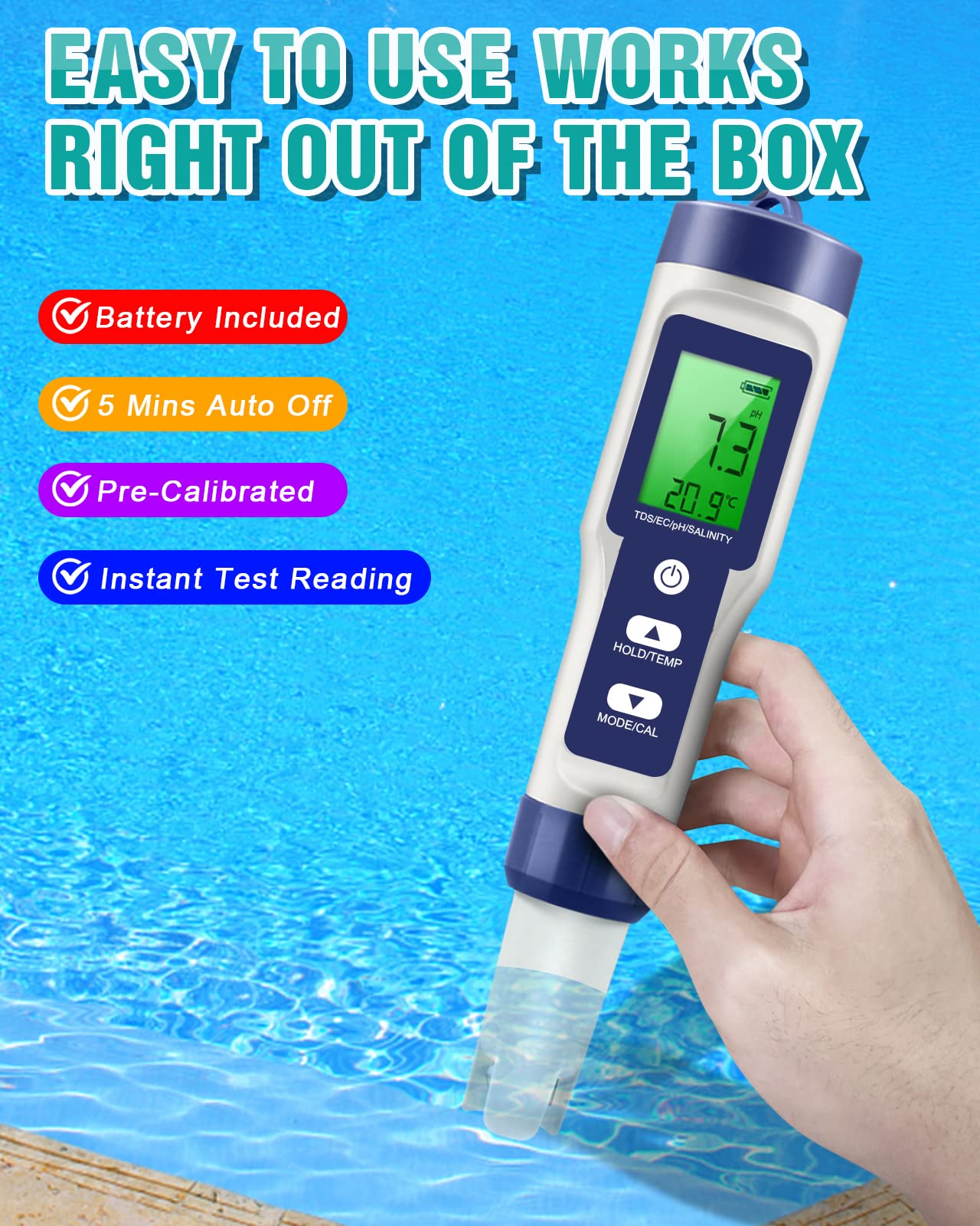 5 in 1 TDS Meter PH Tester, 0.01 High Accuracy Digital PH Meter for Water, PH/TDS/EC/Salt/Temp Tester, PPM Meter Water Tester for Drinking Water, Hydroponics, Plants, Aquarium and Pool