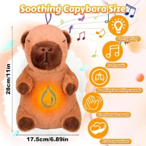 Huvqianu Capybara Plush Toy, Soothing Stuffed Animals, Light-Up Plush Doll, Stress Relief Plushie, Musical Plush Toy, Soft Capybara Pillow, Breathing Plush Toy for Adults and Kids