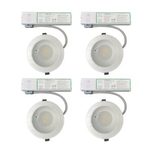 e2 lighting commercial downlight, 6 inch led panel, 3 cct tunable, wattage tunable 8w/12w/16w, 3000k/4000k/5000k, 15w emergency battery backup, 90 mins, 4 pack, ac 100-277v, recessed light