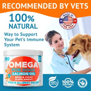 Omega 3 + Dog Allergy Bundle - Skin & Coat Supplement + Itchy Skin Relief Chews - Omega 3, EPA&DHA Fatty Acids - Allergy Support, Itching & Licking Relief - Skin & Coat Care - 360 Chews - Made in USA